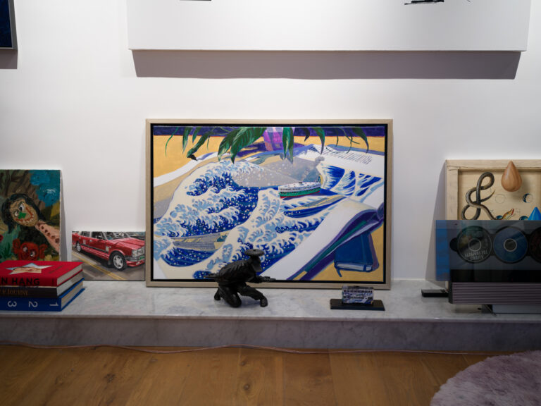 Installation of works by Chow Chun Fai, “Untitled” (centre left) and Stephen Wong Chun Hei’s “The star ferry in the wave” (center). Photo by Felix SC Wong.